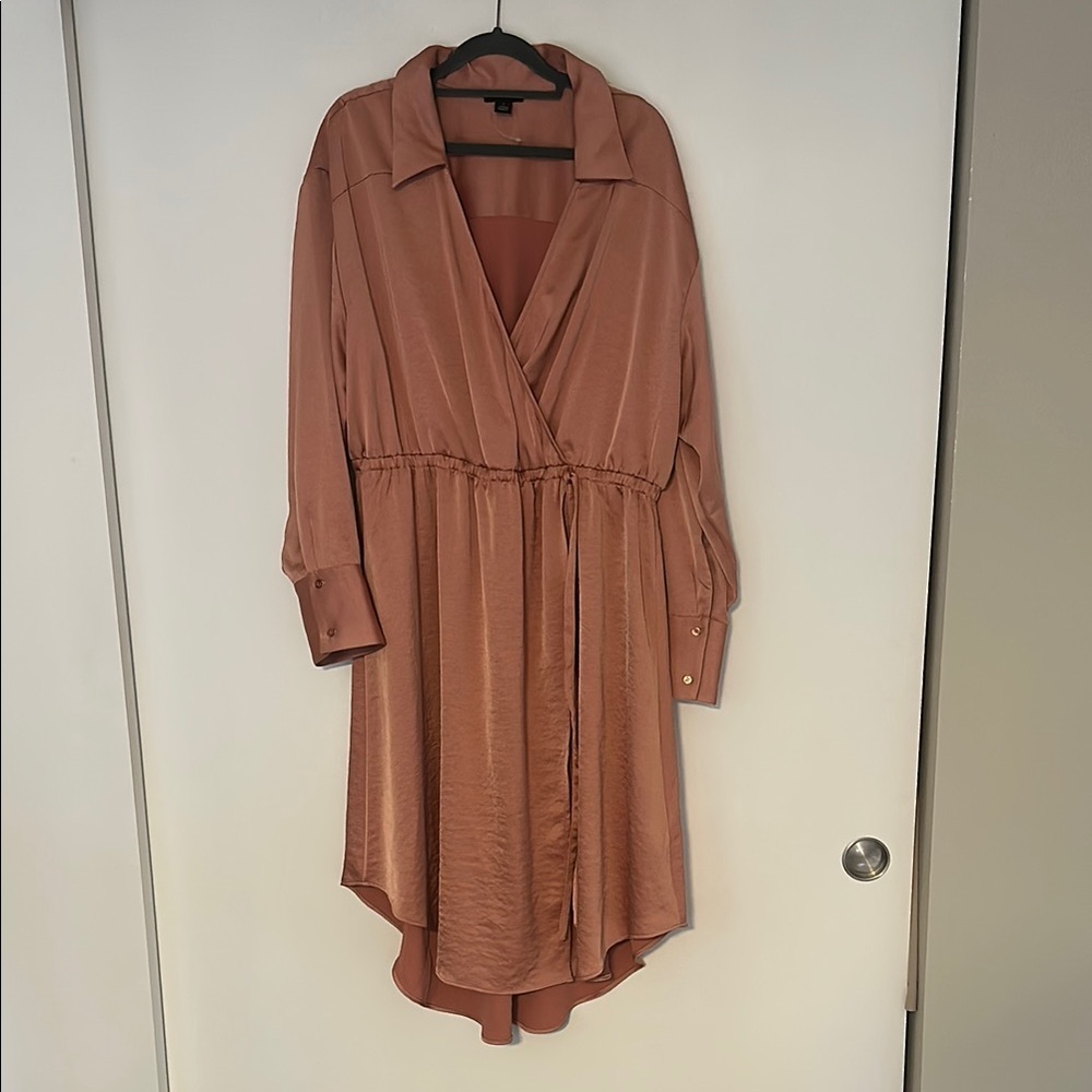 Halogen Asymmetrical Wrap Dress in Orange and Pink